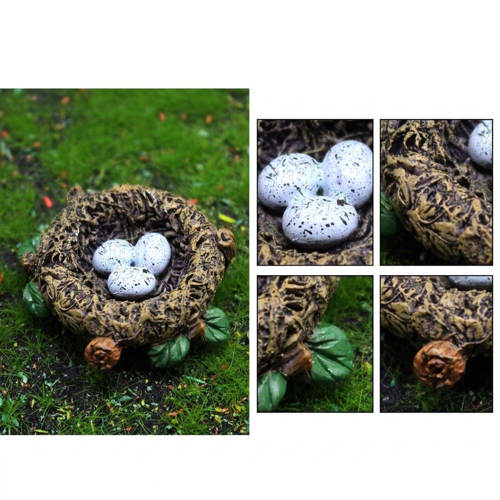 Bonsai Garden Ornaments - 1pc 樹脂鳥の巣用卵付きミニチュア風景飾りリアルな置物盆栽妖精の庭の装飾アクセサリー