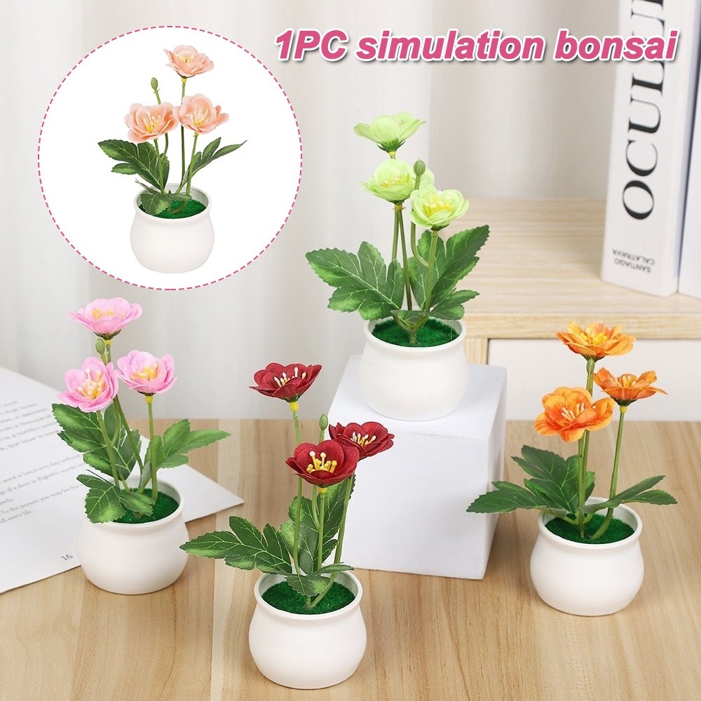 Bonsai Garden Display - 梅の花の造花カウンターディスプレイ用植木鉢入り植物、フラワーポット付きシミュレーション盆栽、ガーデンパーティーデコレーション