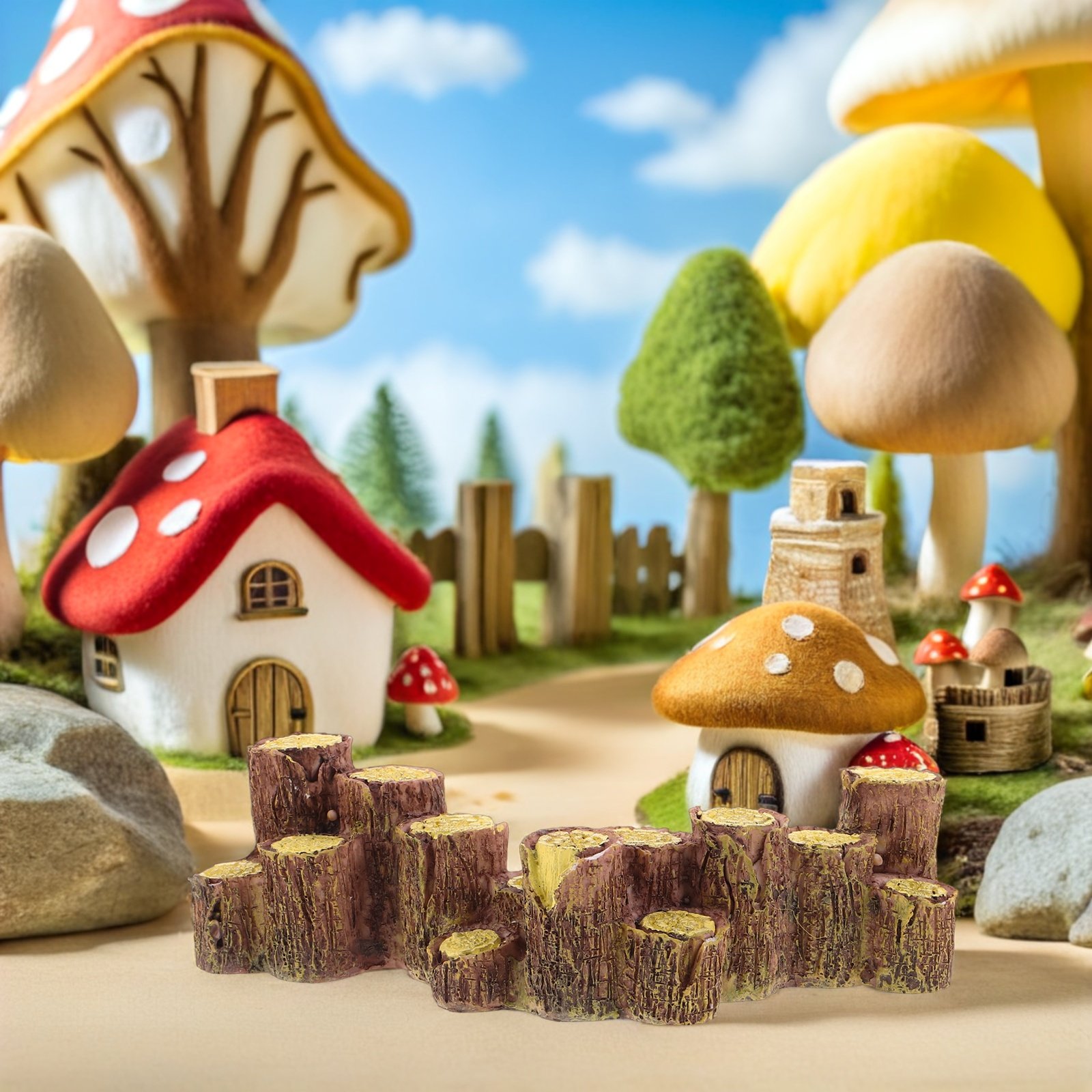 3 個樹脂製木の切り株マイクロ風景切り株ナチュラルカラーミニ - Bonsai Garden With Sand のレビューと価格