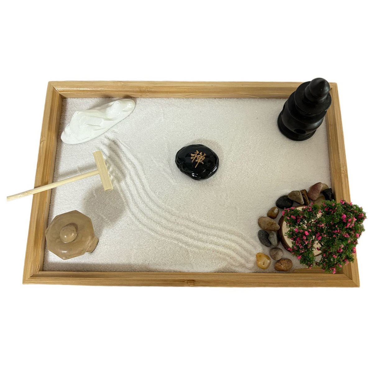 618メガセール 日本庭園風デスク用白砂、人工盆栽、石、熊手 - Bonsai Garden With Sand のレビューと価格