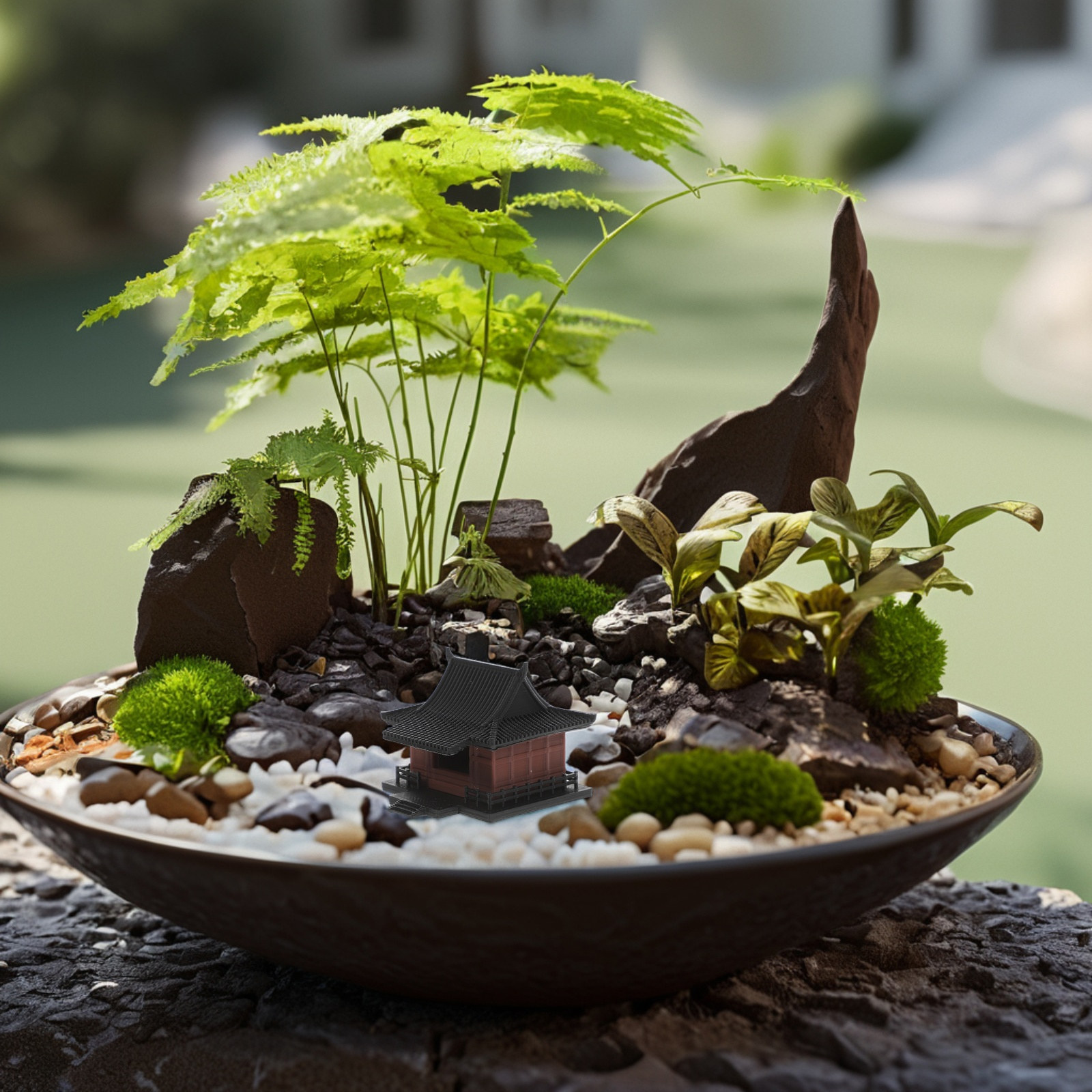 中国風パビリオンオーナメントミニチュア伝統的な庭の装飾品盆栽 - Bonsai Garden With Sand のレビューと価格