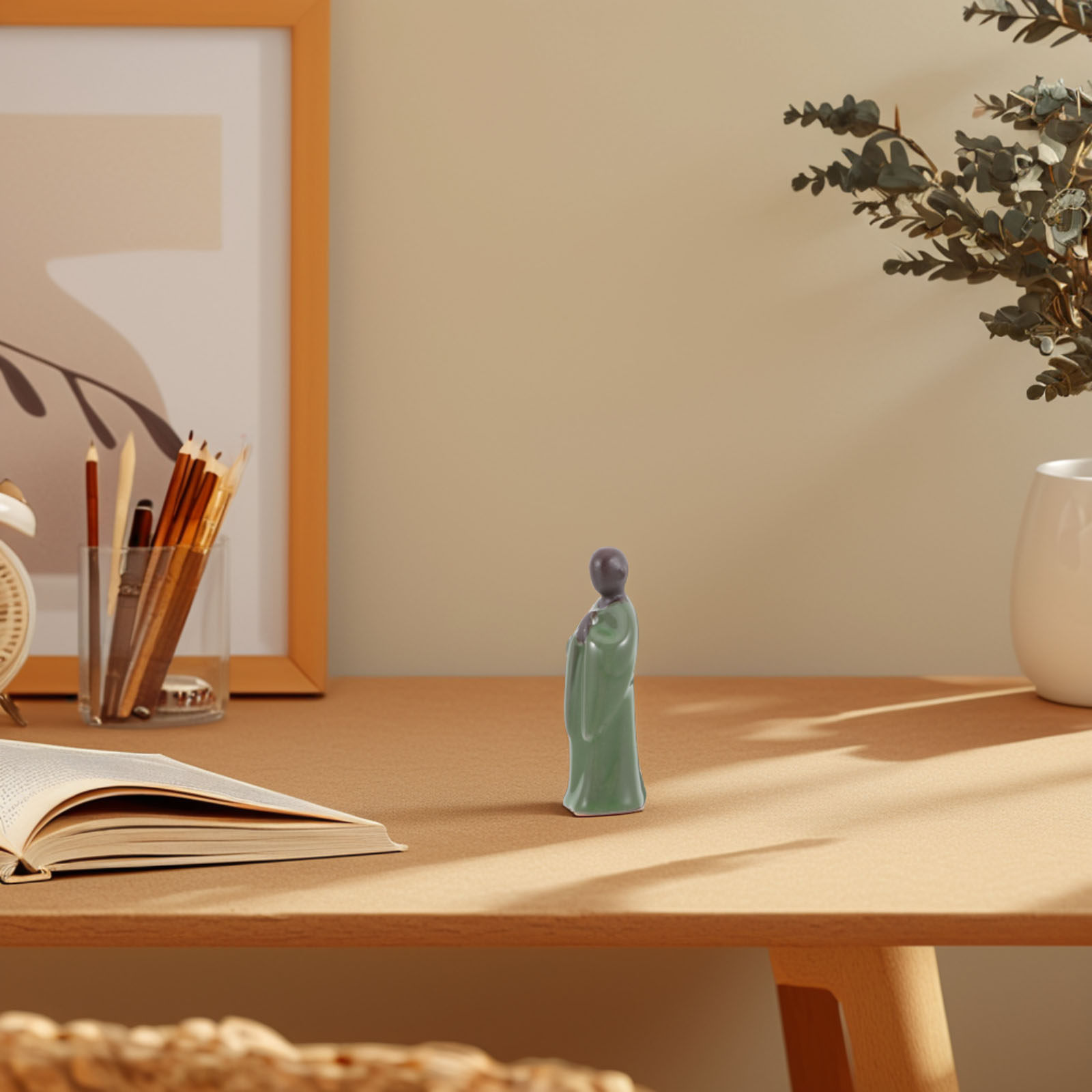 ミニチュア禅僧侶の陶器製像、リアルな緑の盆栽の装飾、家の庭、 - Bonsai Tree Miniature Zen Garden のレビューと価格