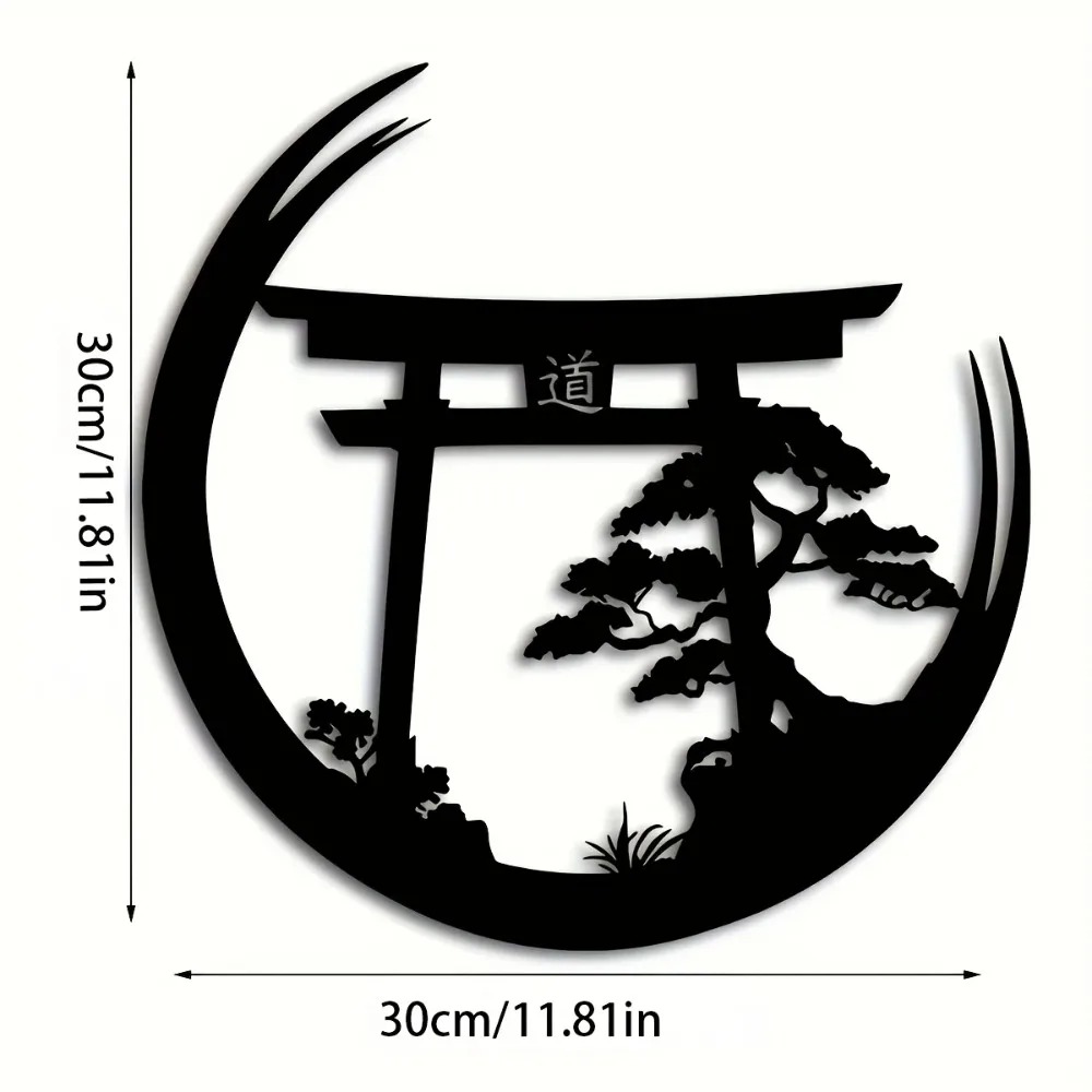 日本の盆栽と鳥居の金属製ウォールアート、アルミ製鉄製吊り下げ - Bonsai Garden Wall のレビューと価格