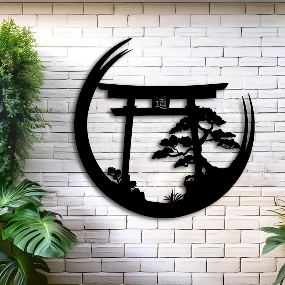 日本の盆栽と鳥居の金属製ウォールアート、アルミ製鉄製吊り下げ - Bonsai Garden Wall のレビューと価格