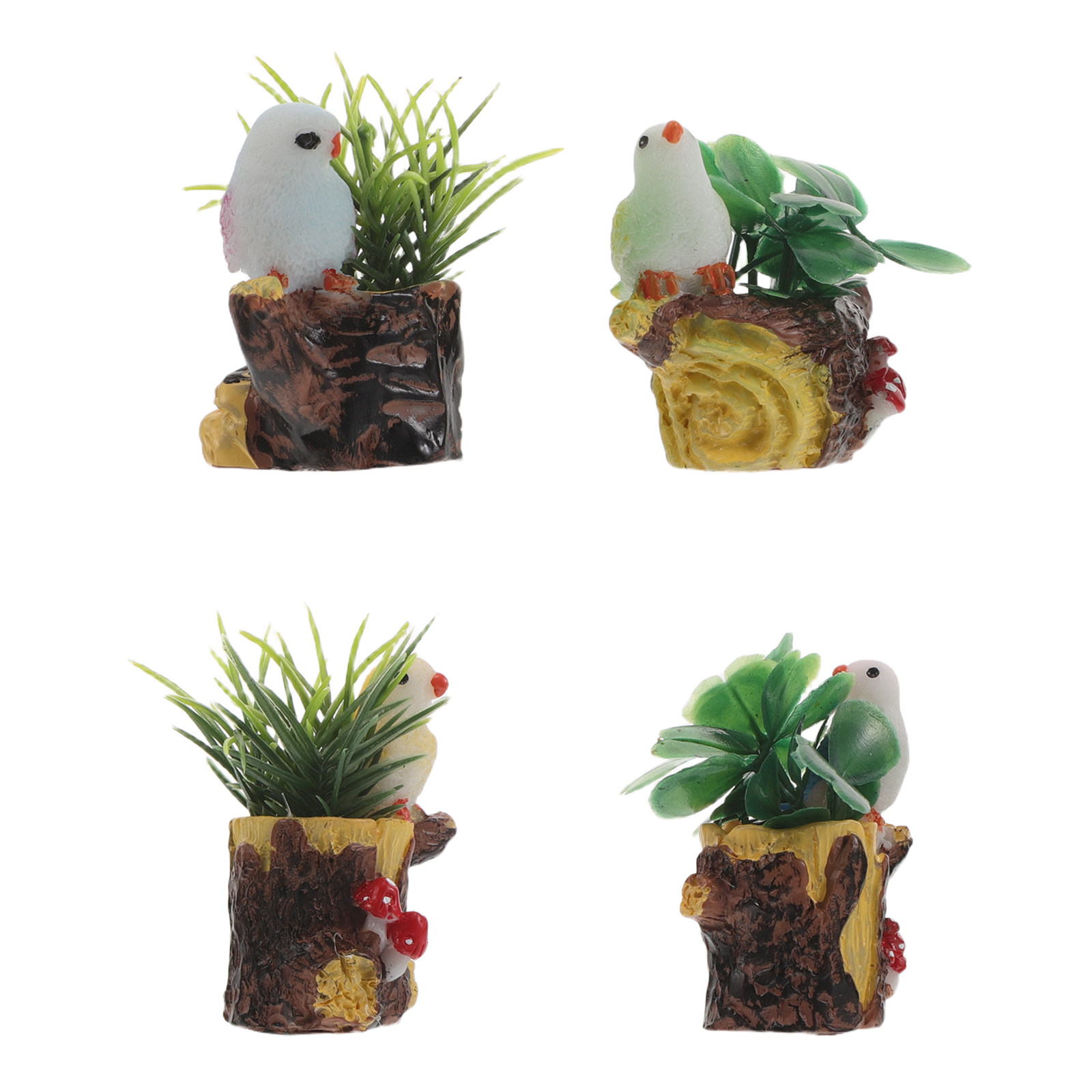 4個入り樹脂製鳥とミニ木の切り株デコレーション、マイクロ風景 - Bonsai Garden Display のレビューと価格