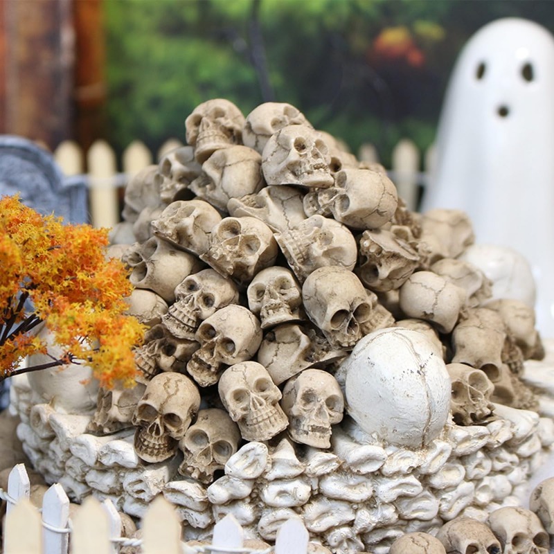 リアルな樹脂製の頭蓋骨フィギュア、ハロウィンの庭のプランター - Bonsai Garden Display のレビューと価格