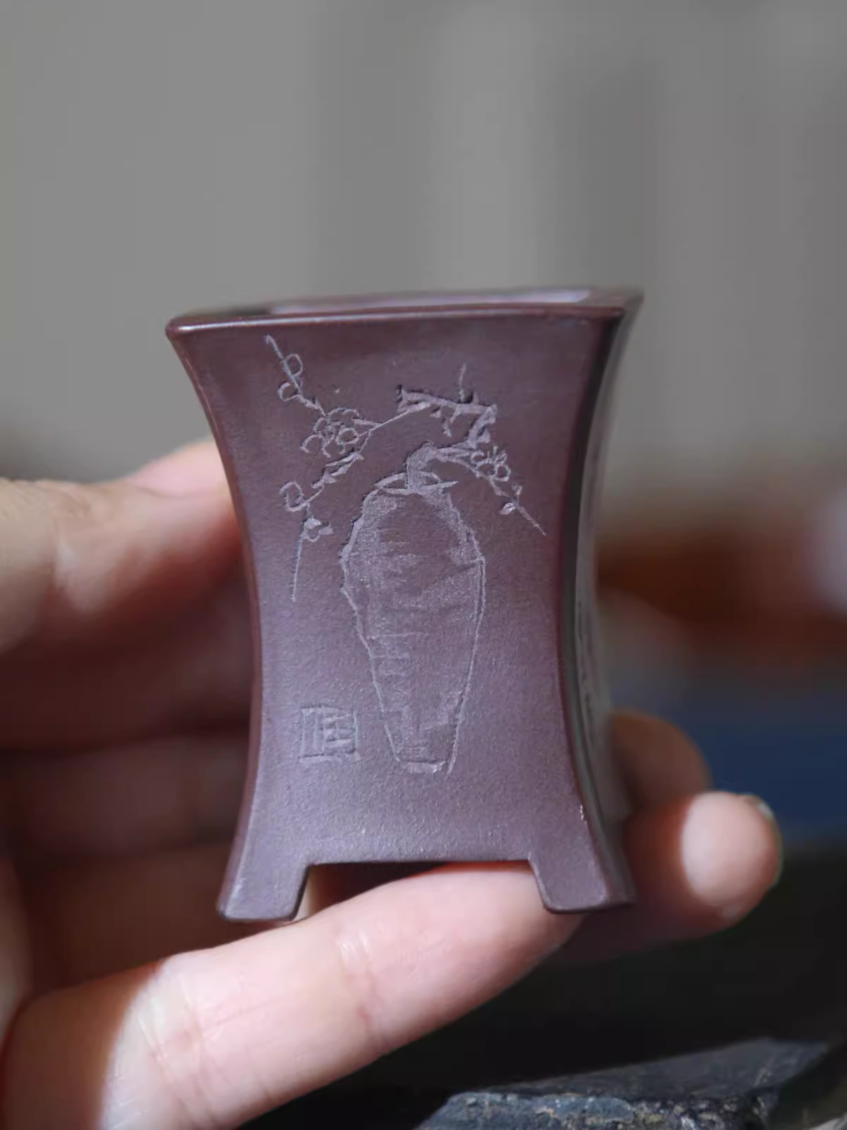 セラミック盆栽ポット、手作りの刻まれた花瓶、紫の砂、緑の粘土 - Bonsai Garden With Sand のレビューと価格