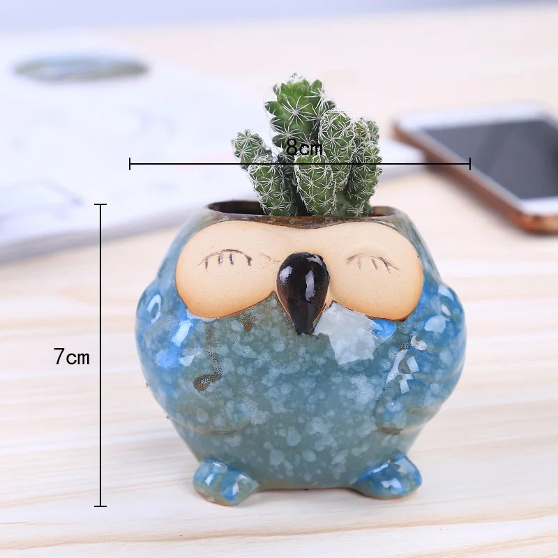ミニセラミックフクロウ多肉植物プランターかわいい漫画サボテン - Bonsai Garden Wall のレビューと価格