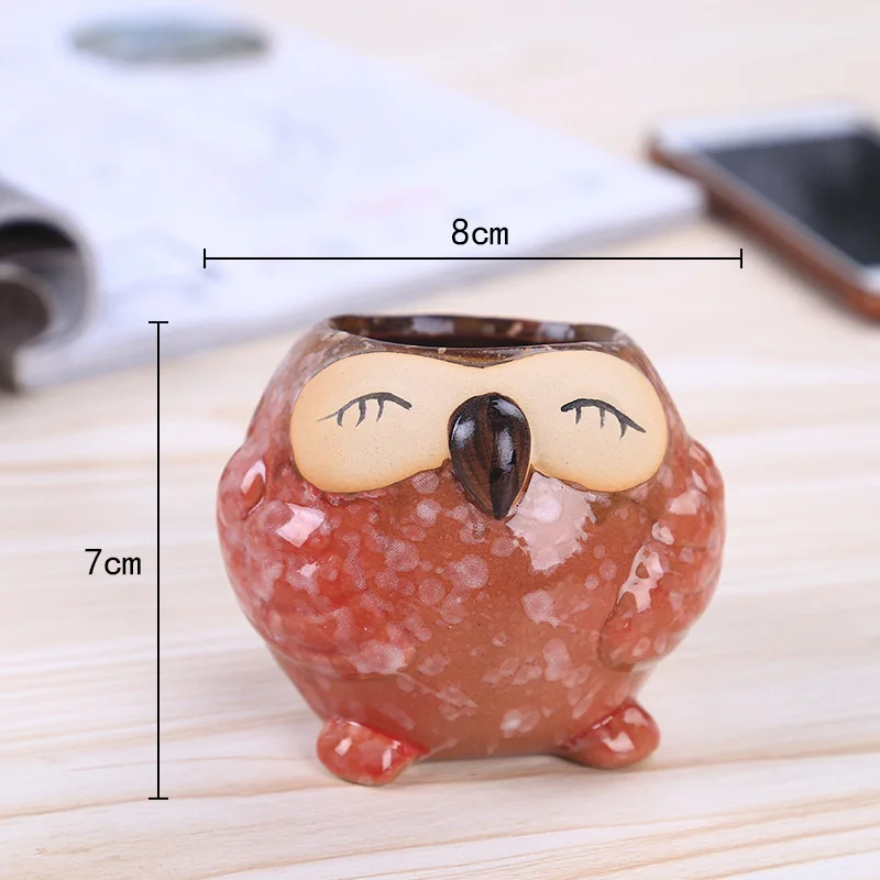 ミニセラミックフクロウ多肉植物プランターかわいい漫画サボテン - Bonsai Garden Wall のレビューと価格